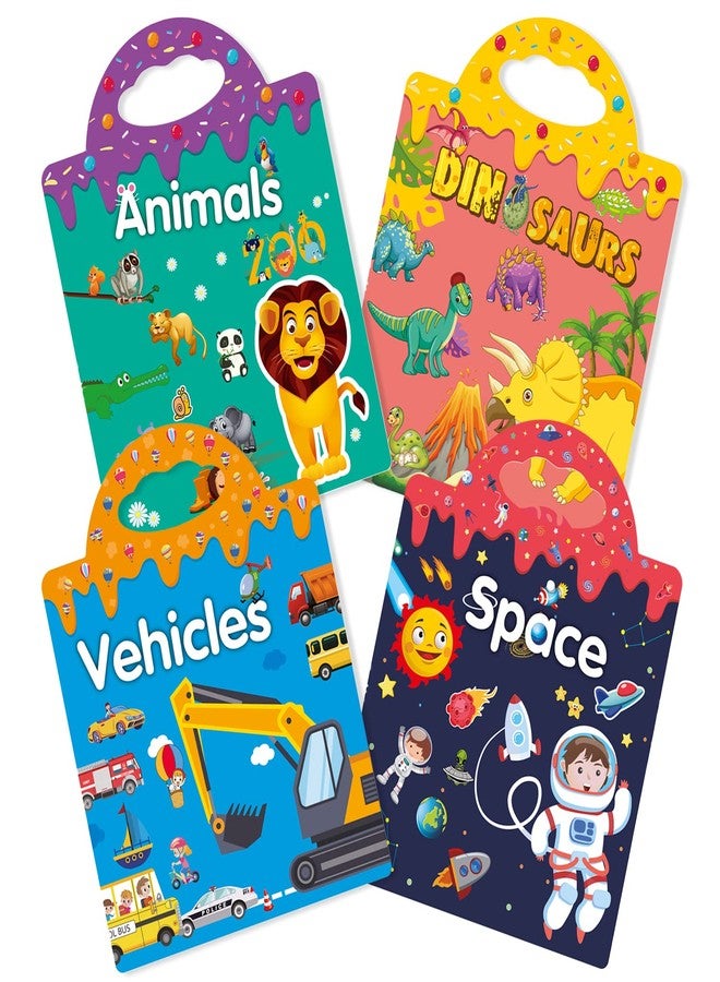 ROATEE Reusable 4-Set Sticker Books for Toddlers 2-4, Toy Stickers Pad Reusable Sticker Books for Toddlers 1-3 Fashion Activity, Birthday Gift Toy for Girl Boy(Animals, Dinosaurs, Space, Vehicles) - Image 1